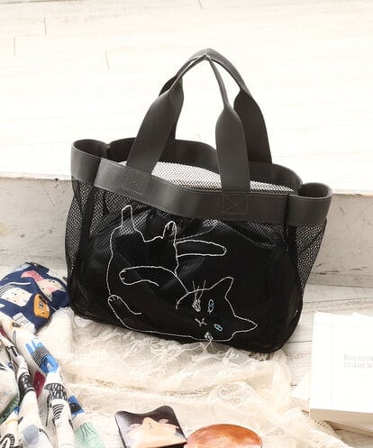OZ5DD03064 eur3 キャット刺繍メッシュトートバッグ