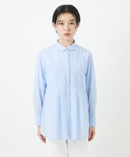 PHBGA20250 GEORGES RECH(小さいサイズ)(メゾン ドゥ サンク)  [日本製]サンディーローンタックシャツブラウス ライトブルー(ストライプ）