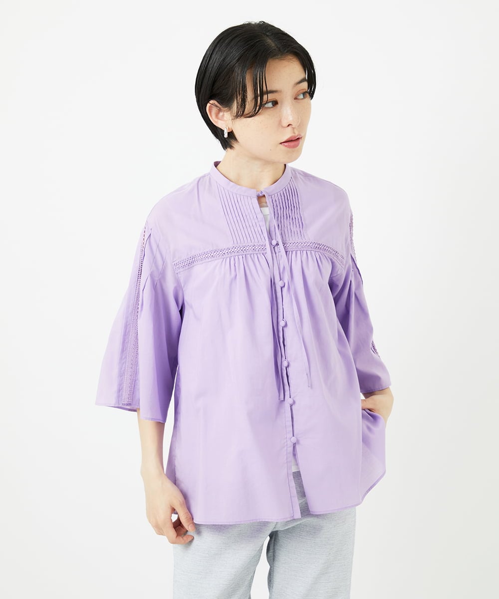 PHBGA31290 GEORGES RECH(小さいサイズ)(メゾン ドゥ サンク) 60ローンフレアスリーブレースブラウス ラベンダー