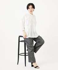 PHBGA42330 GEORGES RECH(小さいサイズ)(メゾン ドゥ サンク) バンドカラーハンドスモッキング7分袖ブラウス ホワイト