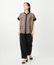 PHBGD14290 GEORGES RECH(小さいサイズ)(メゾン ドゥ サンク)  [日本製/セットアップ対応]ジオメトリックスカーフ柄ブラウス ベージュ系