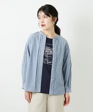 PHBGD22290 GEORGES RECH(小さいサイズ)(メゾン ドゥ サンク) アイレット刺繡8分袖ブラウス ライトブルー