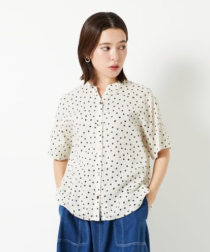 PHBHD43290 GEORGES RECH(小さいサイズ) スクエアドットキーネックフレアブラウス