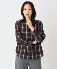 PHBJE21290 GEORGES RECH(小さいサイズ)(メゾン ドゥ サンク)  [セットアップ対応]スタンドカラーチェックブラウス ブラウン