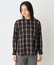 PHBJE21290 GEORGES RECH(小さいサイズ)(メゾン ドゥ サンク)  [セットアップ対応]スタンドカラーチェックブラウス ブラウン