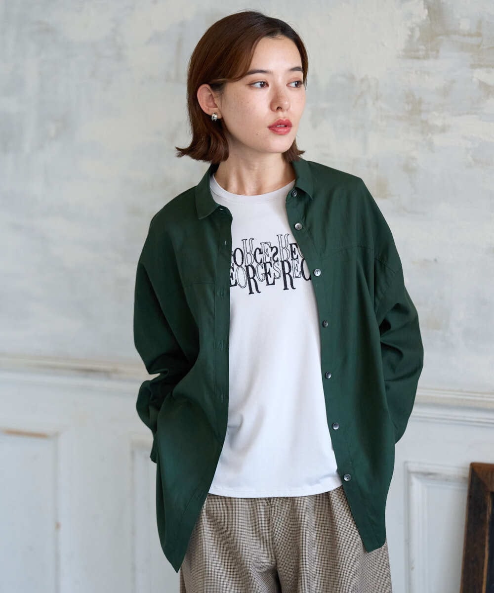 PHBJE24290 GEORGES RECH(小さいサイズ)(メゾン ドゥ サンク) フィブリルブロードシャツ グリーン