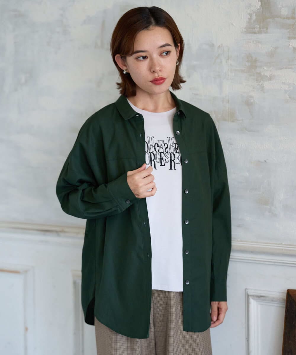 PHBJE24290 GEORGES RECH(小さいサイズ)(メゾン ドゥ サンク) フィブリルブロードシャツ グリーン