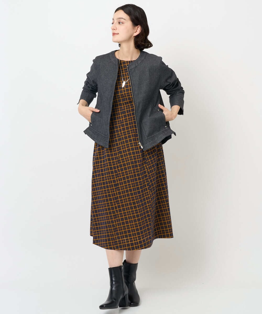 PHEJB41490 GEORGES RECH(小さいサイズ)(メゾン ドゥ サンク) Aラインオパールチェックワンピース オレンジ