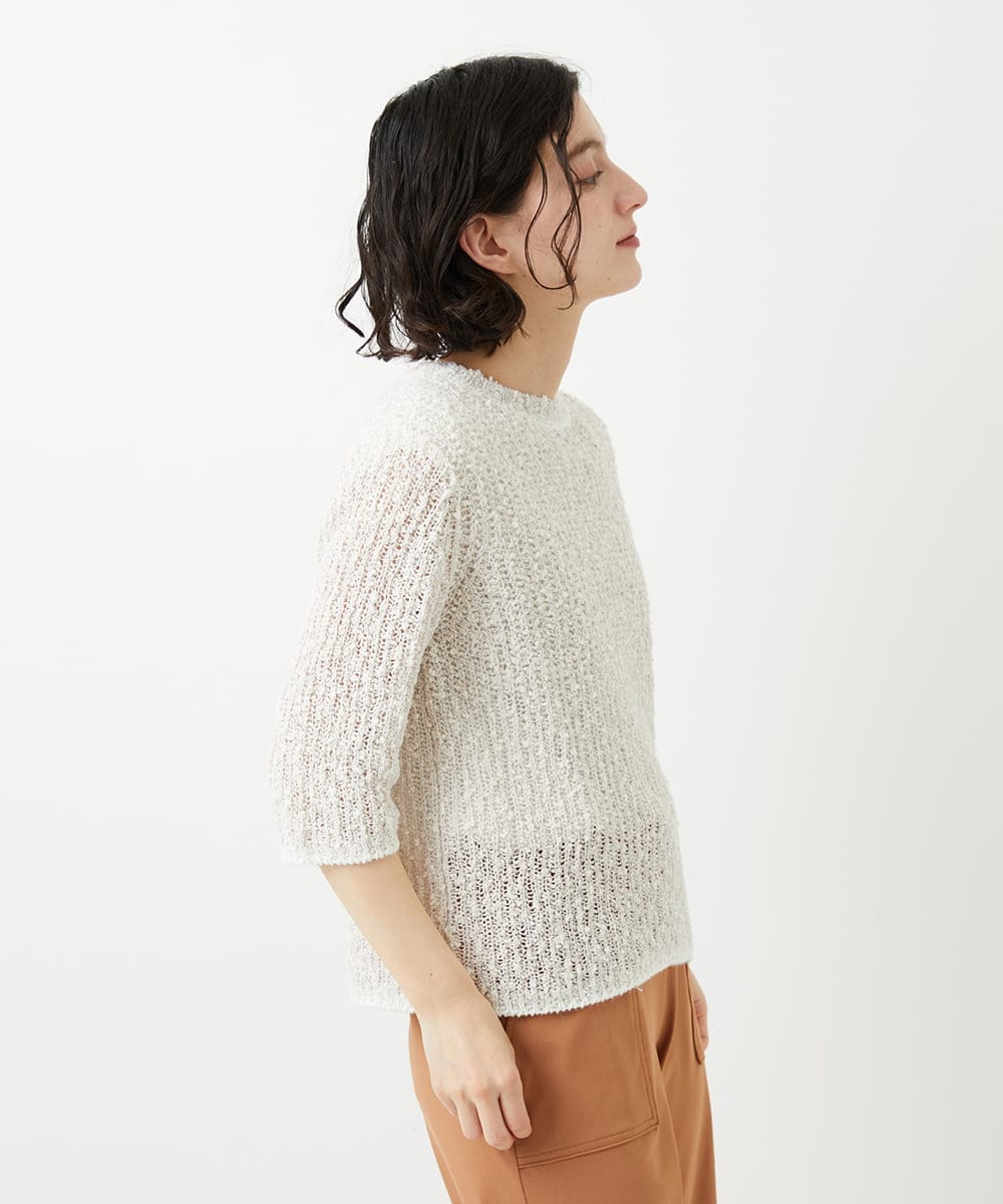 PHFGD02230 GEORGES RECH(小さいサイズ)(メゾン ドゥ サンク) コットンスラブヤーン5分袖ニット ベージュ