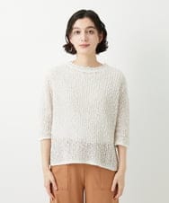 PHFGD02230 GEORGES RECH(小さいサイズ)(メゾン ドゥ サンク) コットンスラブヤーン5分袖ニット ベージュ