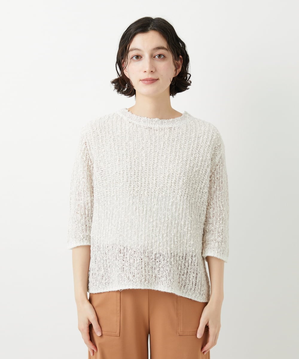 PHFGD02230 GEORGES RECH(小さいサイズ)(メゾン ドゥ サンク) コットンスラブヤーン5分袖ニット ベージュ