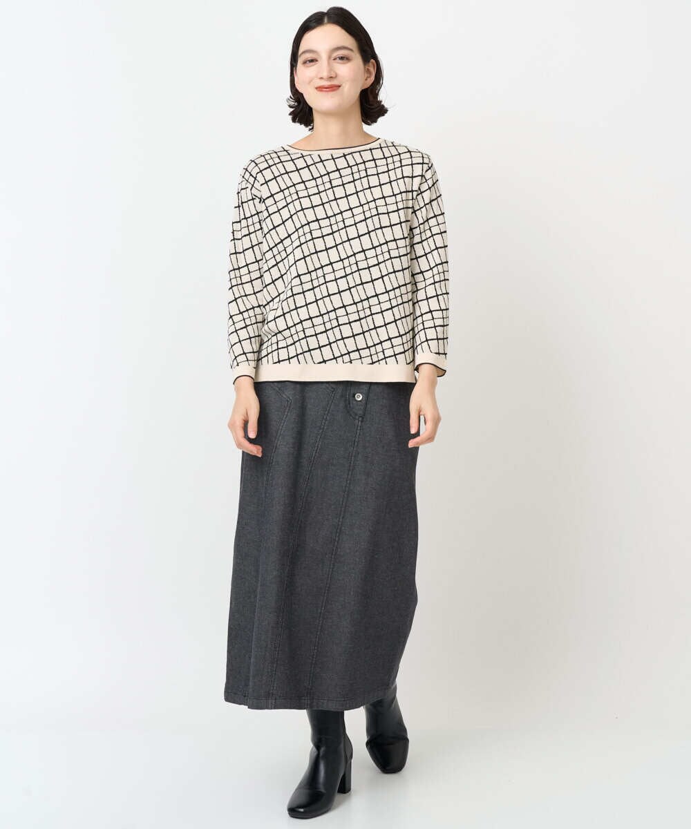 PHFJB42270 GEORGES RECH(小さいサイズ)(メゾン ドゥ サンク)  [日本製]配色デザインジャージーニット アイボリー