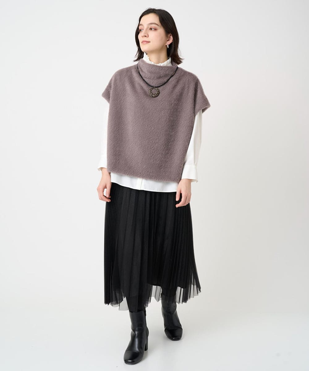 PHHCD65360 GEORGES RECH(小さいサイズ)(メゾン ドゥ サンク)  [日本製]アコーディオンシアープリーツスカート ライトグレー