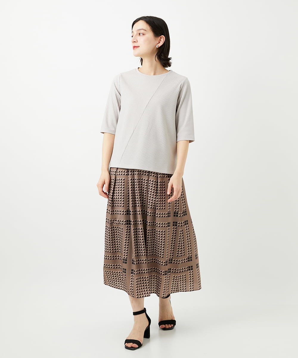PHHGD14360 GEORGES RECH(小さいサイズ)(メゾン ドゥ サンク)  [日本製/セットアップ対応]ジオメトリックスカーフ柄スカート ベージュ系
