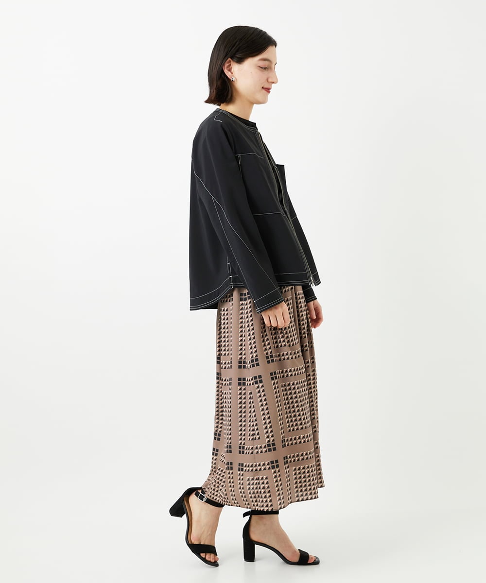 PHHGD14360 GEORGES RECH(小さいサイズ)(メゾン ドゥ サンク)  [日本製/セットアップ対応]ジオメトリックスカーフ柄スカート ベージュ系