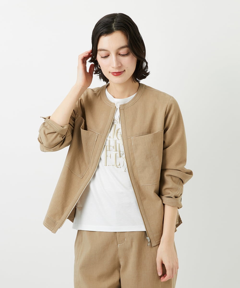 PHJGD12360 GEORGES RECH(小さいサイズ)(メゾン ドゥ サンク)  [セットアップ対応]ノーカラージップジャケット ベージュ