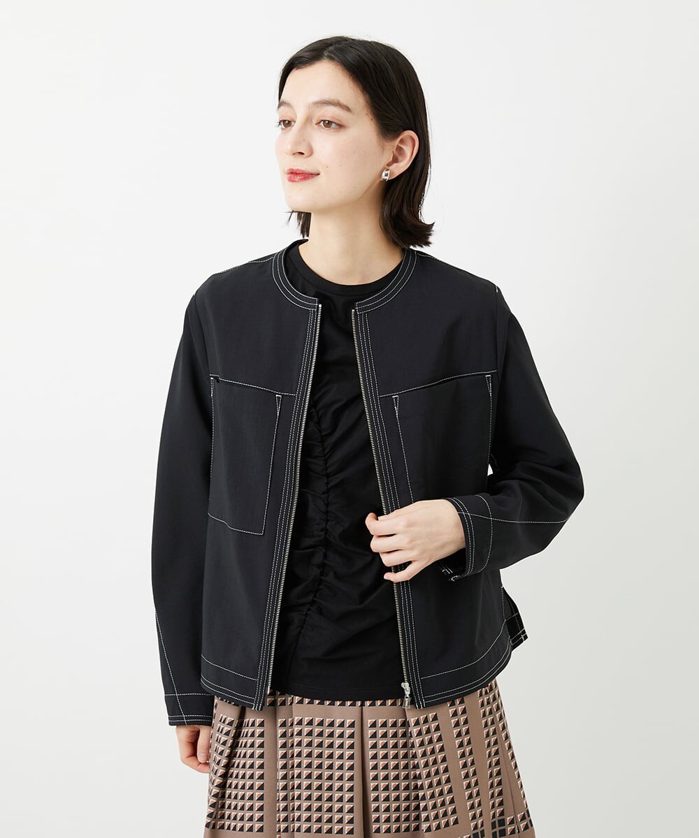 PHJGD12360 GEORGES RECH(小さいサイズ)(メゾン ドゥ サンク)  [セットアップ対応]ノーカラージップジャケット ブラック