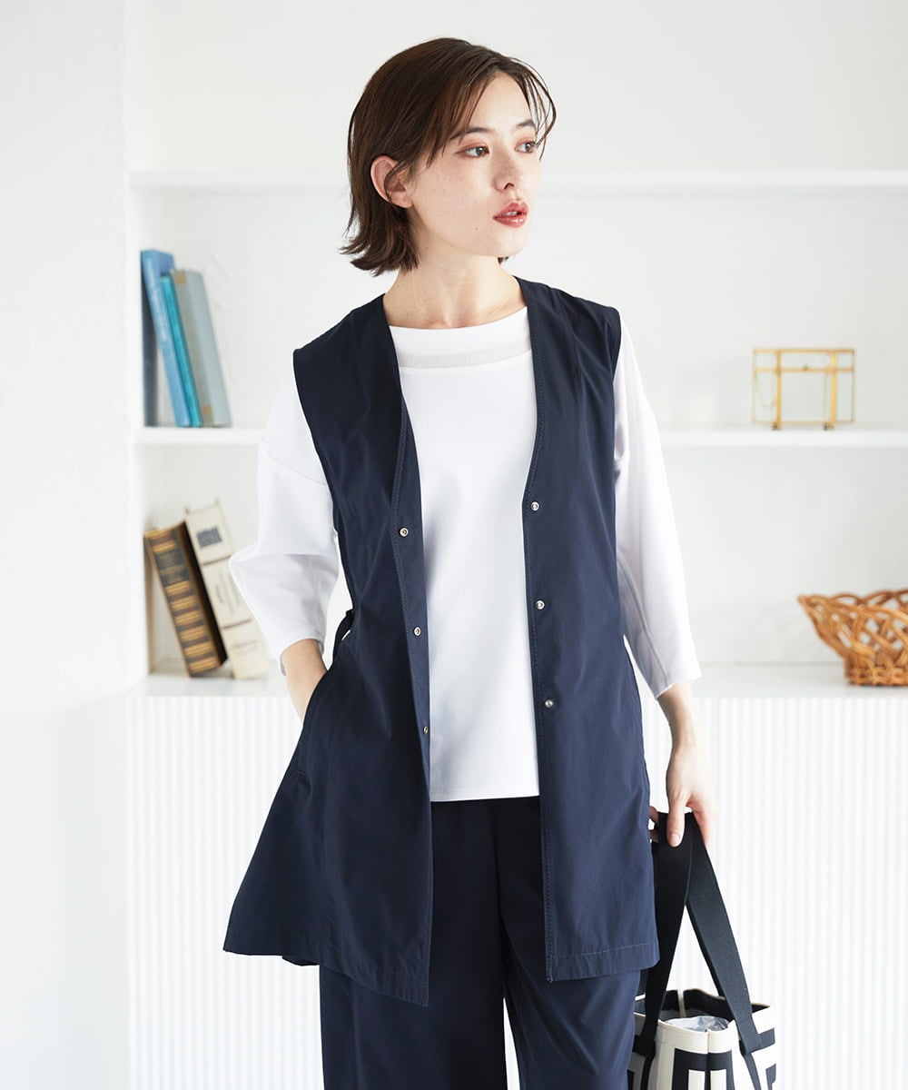 PHJGE40330 GEORGES RECH(小さいサイズ)(メゾン ドゥ サンク)  [セットアップ対応]4WAYタフタロングジレ ネイビー