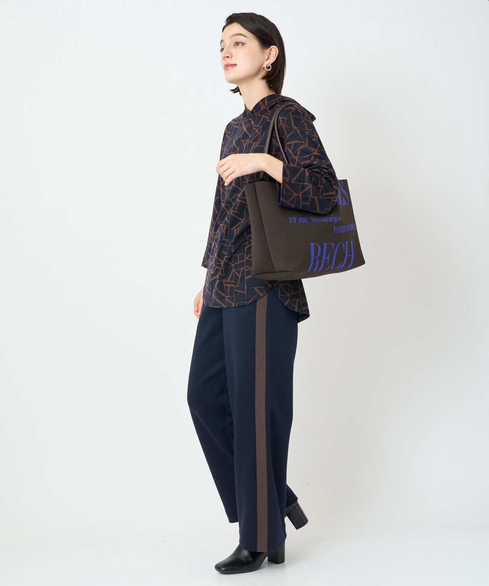 PHKAD22290 GEORGES RECH(小さいサイズ)(メゾン ドゥ サンク)  [日本製]ダブルフェイスミニフード9分袖ロゴカットソー ネイビー