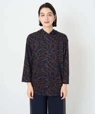 PHKAD22290 GEORGES RECH(小さいサイズ)(メゾン ドゥ サンク)  [日本製]ダブルフェイスミニフード9分袖ロゴカットソー ネイビー