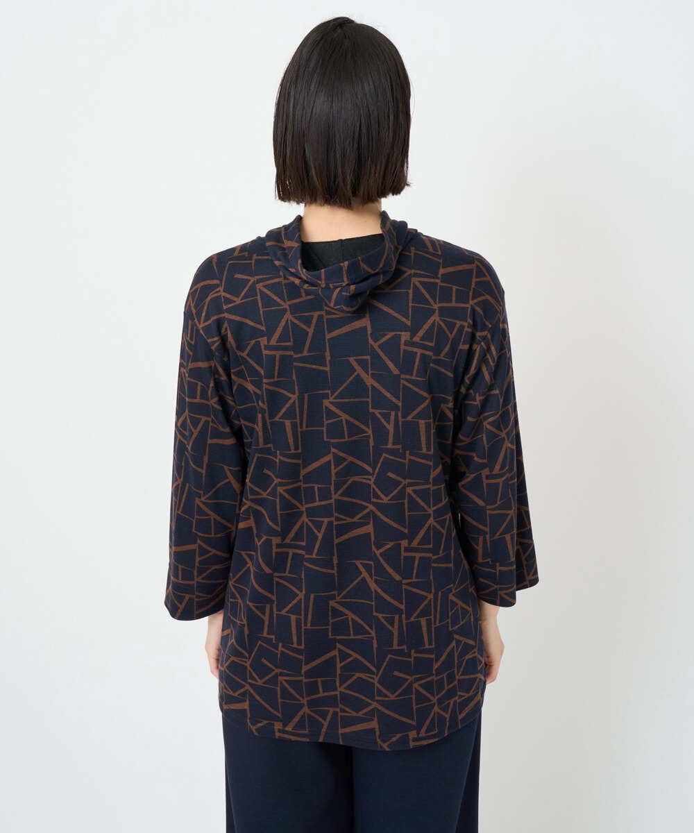 PHKAD22290 GEORGES RECH(小さいサイズ)(メゾン ドゥ サンク)  [日本製]ダブルフェイスミニフード9分袖ロゴカットソー ネイビー
