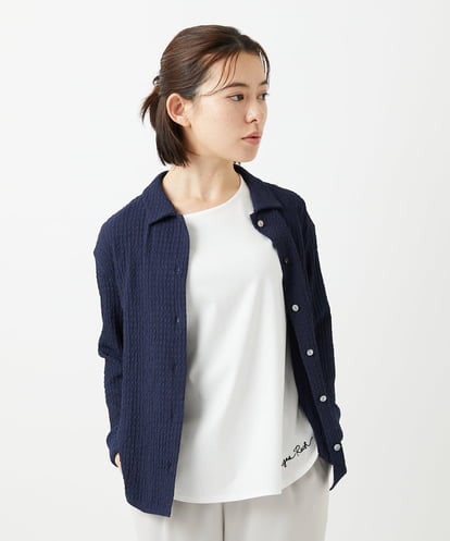 PHKEE37210 GEORGES RECH(小さいサイズ) ジャガードシャツ襟ジャージブラウス