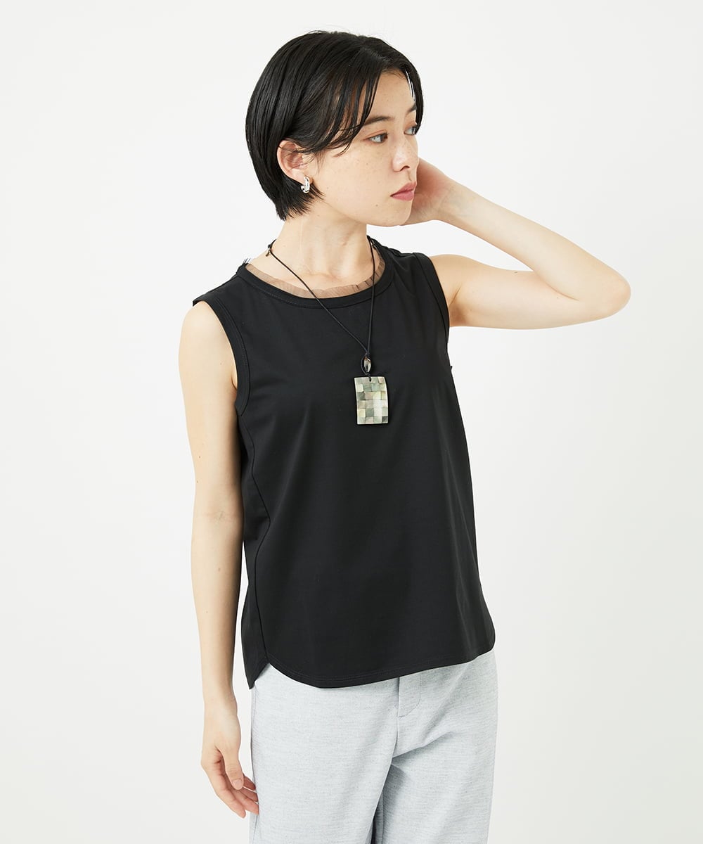 PHKGA38130 GEORGES RECH(小さいサイズ)(メゾン ドゥ サンク) チュールシルケットタンクトップ ブルーグリーン