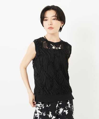 PHKGA46240   [2点セット]チュールテープ刺繍タンク付きノースリーブプルオーバー