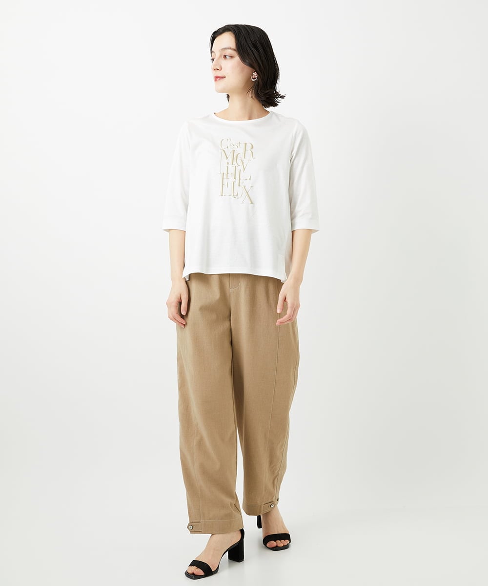 PHKGD16180 GEORGES RECH(小さいサイズ)(メゾン ドゥ サンク) メタリックロゴプリント5分袖カットソー ホワイト