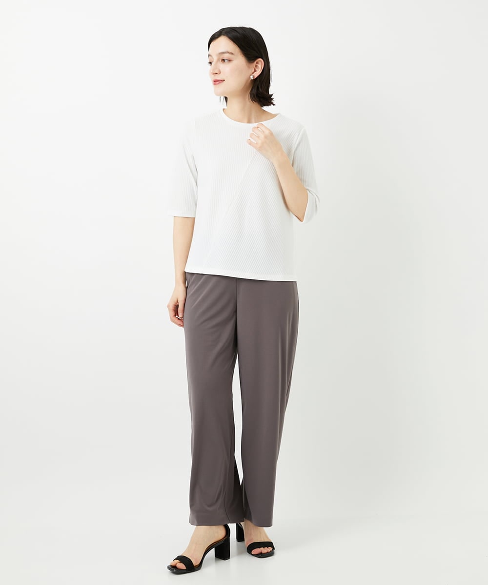 PHKGD17150 GEORGES RECH(小さいサイズ)(メゾン ドゥ サンク)  [日本製]バイヤスストレッチリブ5分袖カットソー ライトグレー