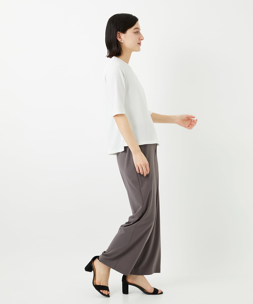 PHKGD17150 GEORGES RECH(小さいサイズ)(メゾン ドゥ サンク)  [日本製]バイヤスストレッチリブ5分袖カットソー ライトグレー