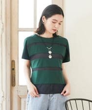 PHKGD38180 GEORGES RECH(小さいサイズ)(メゾン ドゥ サンク) [接触冷感]ドライコットンシアーボーダーカットソー カーキ