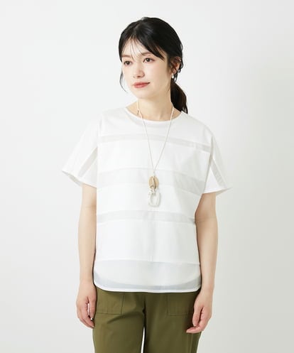 PHKGD38180  [接触冷感]ドライコットンシアーボーダーカットソー