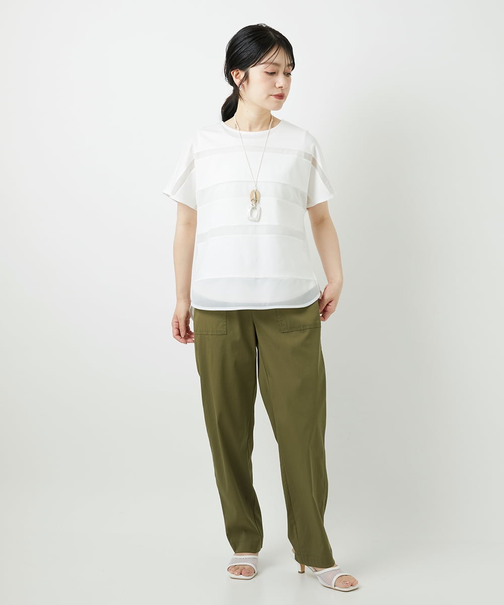 PHKGD38180 GEORGES RECH(小さいサイズ)(メゾン ドゥ サンク) [接触冷感]ドライコットンシアーボーダーカットソー ホワイト