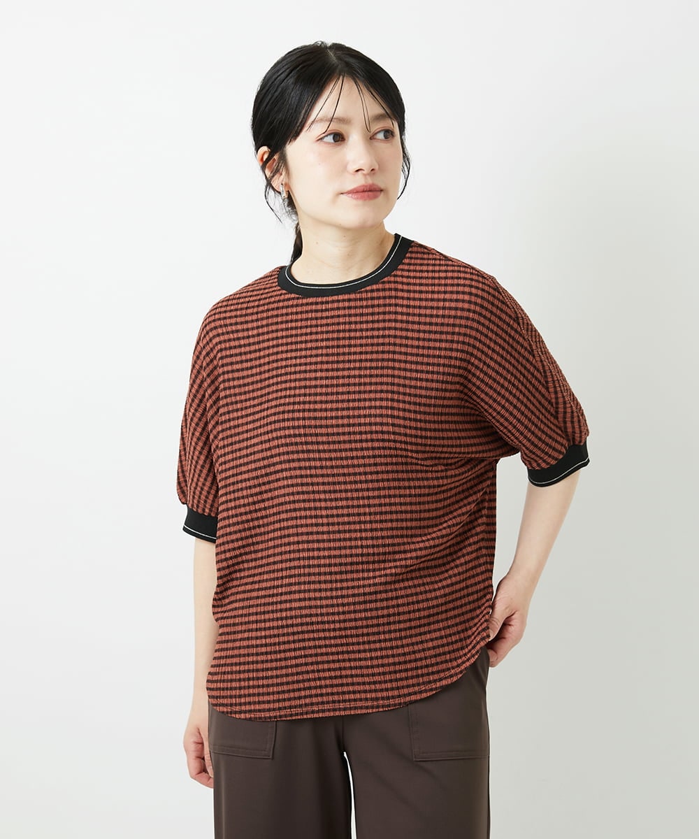 PHKGF28170 GEORGES RECH(小さいサイズ)(メゾン ドゥ サンク) ギンガムチェックジャージーカットソー オレンジ