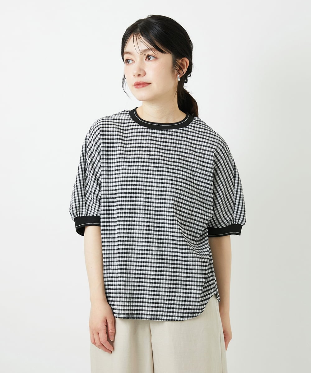 PHKGF28170 GEORGES RECH(小さいサイズ)(メゾン ドゥ サンク) ギンガムチェックジャージーカットソー ブラック