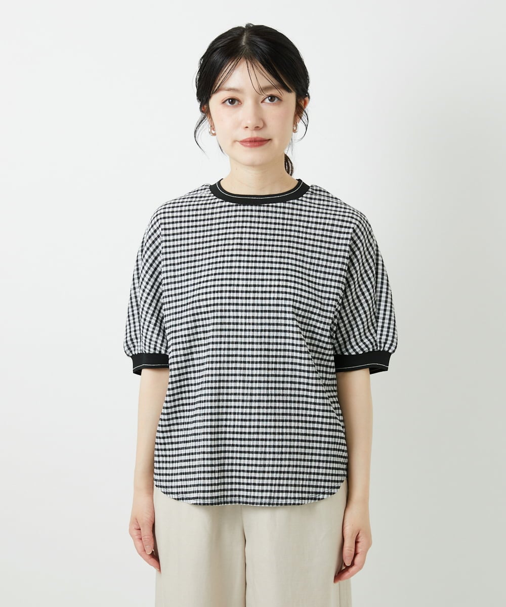 PHKGF28170 GEORGES RECH(小さいサイズ)(メゾン ドゥ サンク) ギンガムチェックジャージーカットソー ブラック