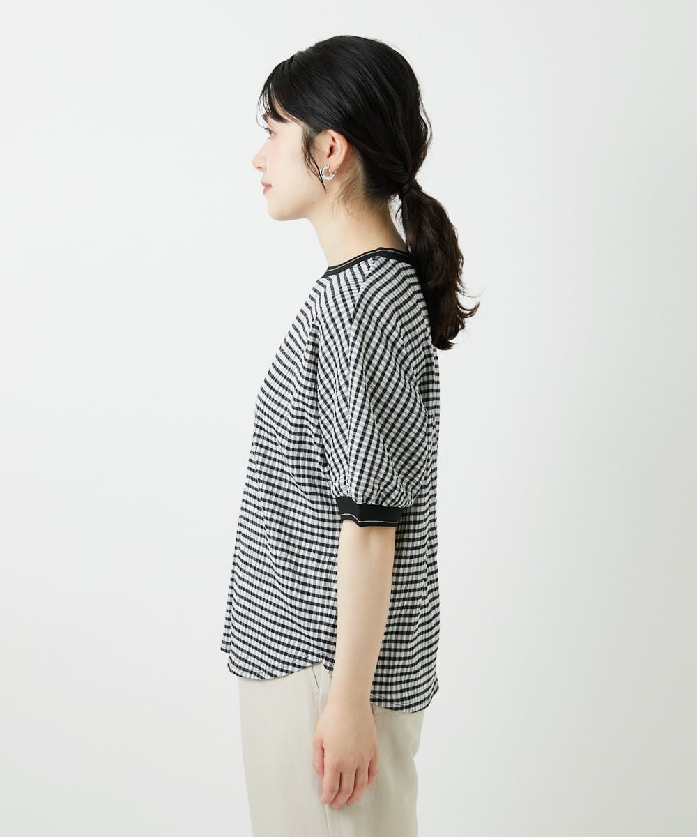 PHKGF28170 GEORGES RECH(小さいサイズ)(メゾン ドゥ サンク) ギンガムチェックジャージーカットソー ブラック