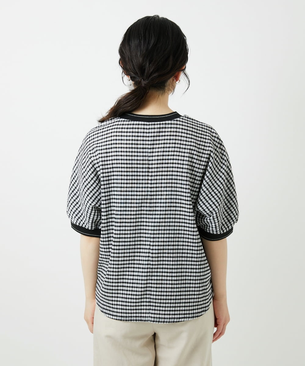 PHKGF28170 GEORGES RECH(小さいサイズ)(メゾン ドゥ サンク) ギンガムチェックジャージーカットソー ブラック