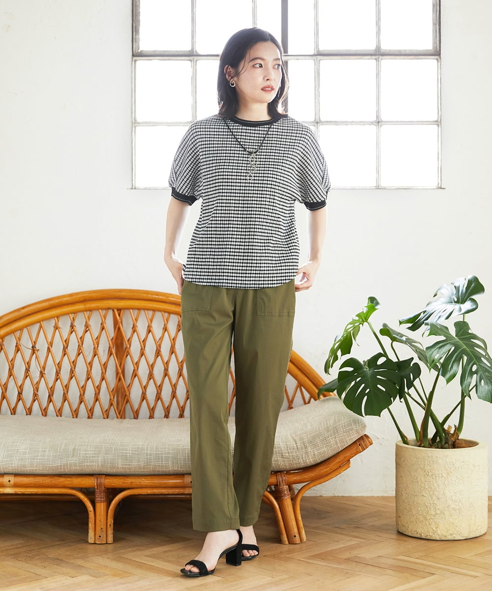 PHKGF28170 GEORGES RECH(小さいサイズ)(メゾン ドゥ サンク) ギンガムチェックジャージーカットソー ブラック