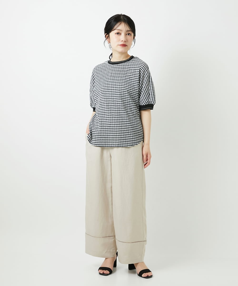 PHKGF28170 GEORGES RECH(小さいサイズ)(メゾン ドゥ サンク) ギンガムチェックジャージーカットソー ブラック
