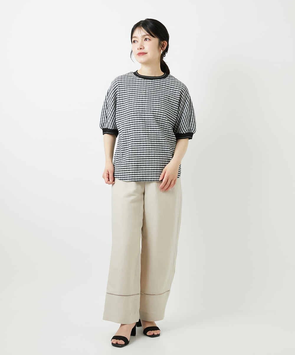 PHKGF28170 GEORGES RECH(小さいサイズ)(メゾン ドゥ サンク) ギンガムチェックジャージーカットソー ブラック
