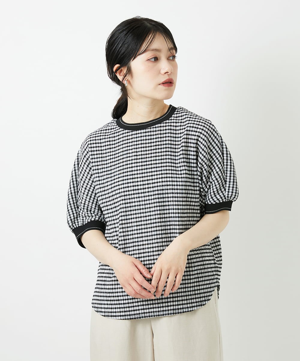 PHKGF28170 GEORGES RECH(小さいサイズ)(メゾン ドゥ サンク) ギンガムチェックジャージーカットソー ブラック