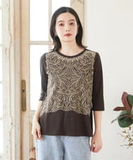 PHKGF40190 GEORGES RECH(小さいサイズ)(メゾン ドゥ サンク) レースプリントジャージーカットソー ブラウン