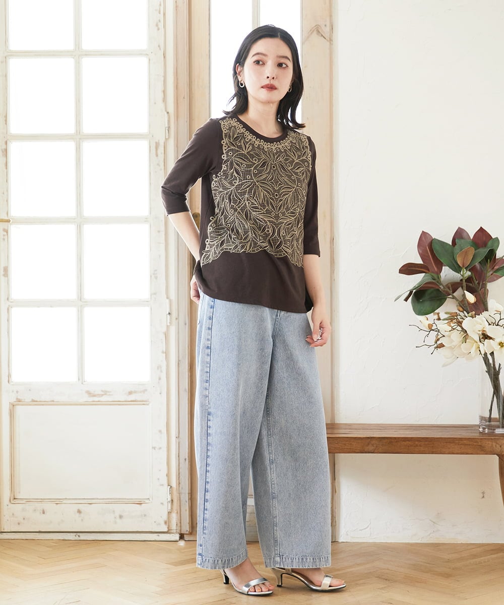 PHKGF40190 GEORGES RECH(小さいサイズ)(メゾン ドゥ サンク) レースプリントジャージーカットソー グレー