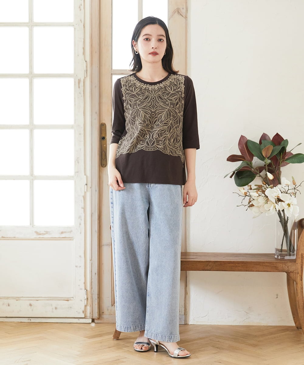 PHKGF40190 GEORGES RECH(小さいサイズ)(メゾン ドゥ サンク) レースプリントジャージーカットソー グレー
