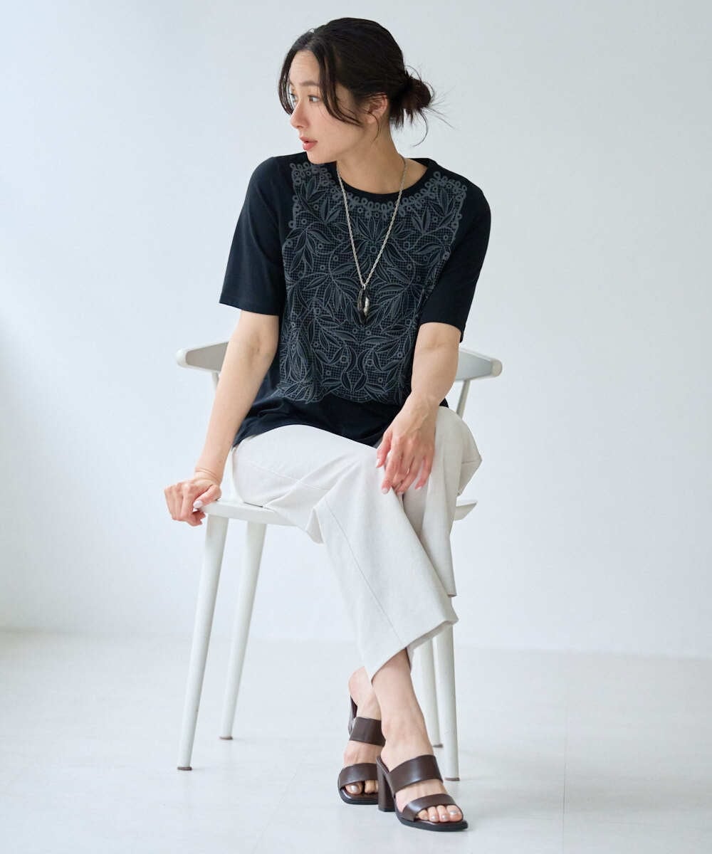PHKGF40190 GEORGES RECH(小さいサイズ)(メゾン ドゥ サンク) レースプリントジャージーカットソー グレー