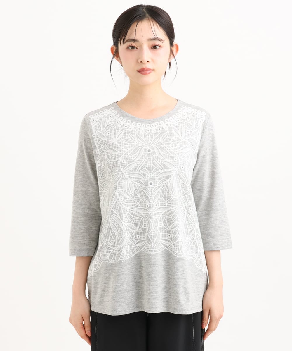 PHKGF40190 GEORGES RECH(小さいサイズ)(メゾン ドゥ サンク) レースプリントジャージーカットソー グレー