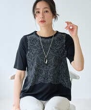 PHKGF40190 GEORGES RECH(小さいサイズ)(メゾン ドゥ サンク) レースプリントジャージーカットソー ブラック