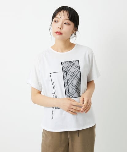 PHKHE68170  シアーチェックスパンコールプリントカットソー